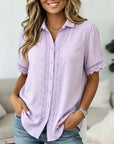 Lace Trim Button Front Blouse