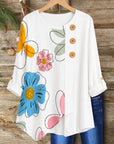Asymmetrical Floral Button Tunic Top