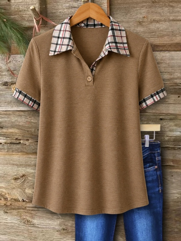 Contrast Plaid Collar Polo Tee