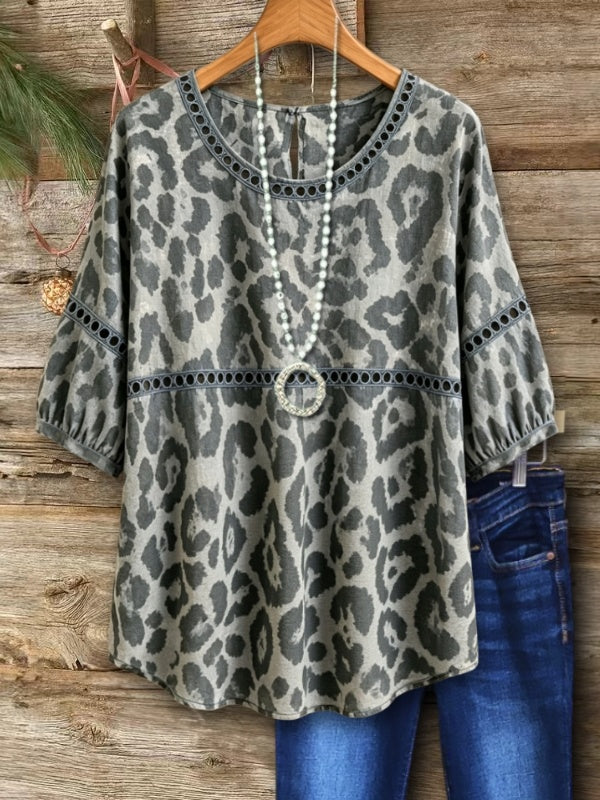 Leopard Print Puff Sleeve Blouse