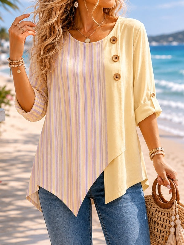 Colorblock Stripe Asymmetrical Tunic