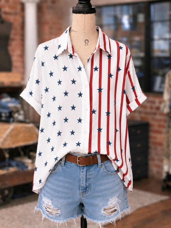 Patriotic Star Stripe Button Shirt