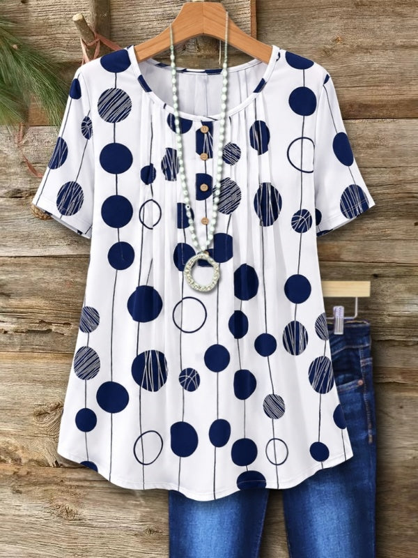Polka Dot Pleated Scoop Neck Tee
