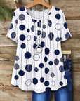 Polka Dot Pleated Scoop Neck Tee