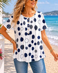Polka Dot Pleated Scoop Neck Tee
