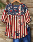 Patriotic Floral Stripe Babydoll Top