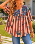 Patriotic Floral Stripe Babydoll Top