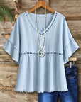 Ruffle Sleeve V-Neck Peplum Blouse