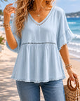 Ruffle Sleeve V-Neck Peplum Blouse