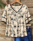 Floral V-Neck Flutter Sleeve Tee