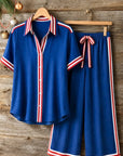 Patriotic Stripe Trim Wide Leg Pants Set