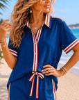Patriotic Stripe Trim Wide Leg Pants Set