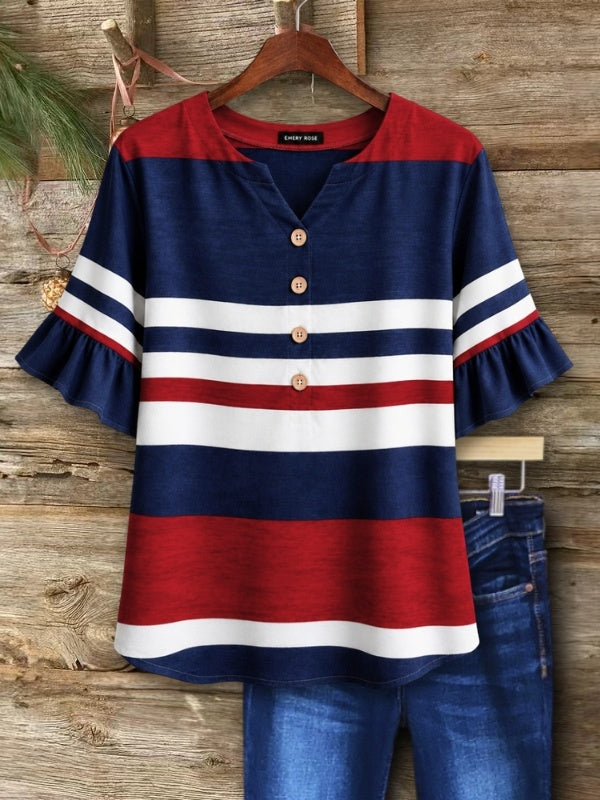 Patriotic Stripe Ruffle Sleeve Tunic