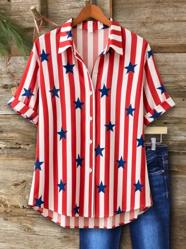 Stars &amp; Stripes Button-Up Camp Shirt