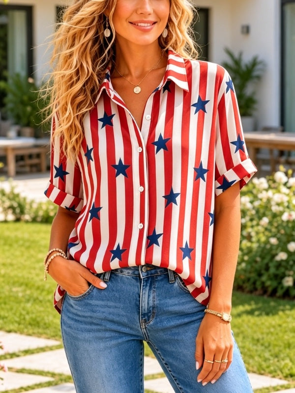 Stars &amp; Stripes Button-Up Camp Shirt