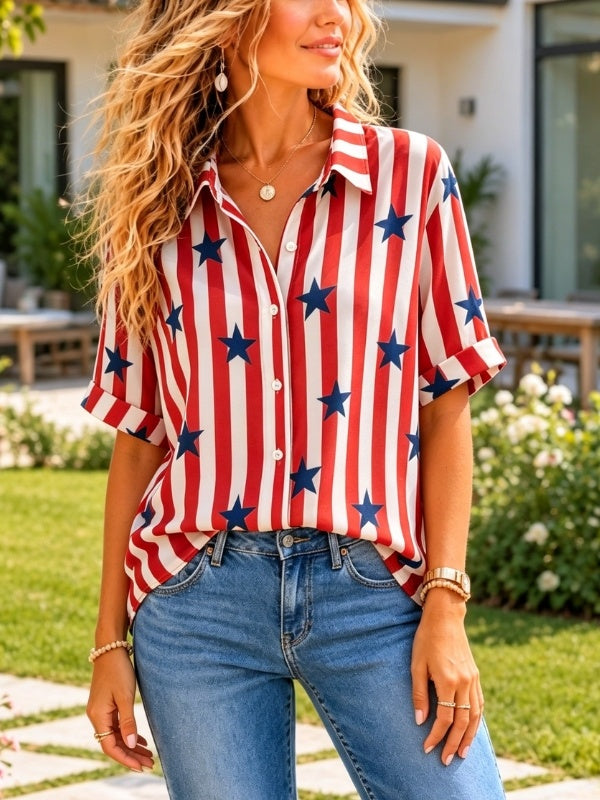 Stars &amp; Stripes Button-Up Camp Shirt