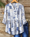 Patchwork V-Neck Peplum Blouse