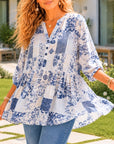 Patchwork V-Neck Peplum Blouse