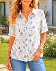 Floral Lace Trim Button-Up Shirt