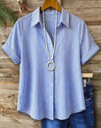 Striped Roll Sleeve Button-Up Shirt