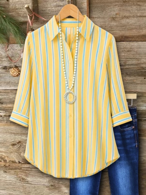 Roll-Tab Sleeve Vertical Stripe Button Shirt