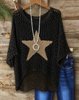 Open-Knit Star Patch Crochet Sweater Top