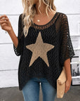 Open-Knit Star Patch Crochet Sweater Top