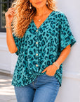 Twist Hem Leopard Print V-Neck Top