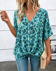 Twist Hem Leopard Print V-Neck Top