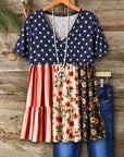 V-Neck Patchwork Babydoll Tunic Top