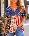 V-Neck Patchwork Babydoll Tunic Top