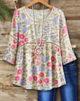 Lace Trim Floral Peplum Blouse