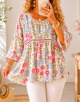 Lace Trim Floral Peplum Blouse