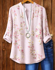 Split Neck Floral Roll-Tab Blouse