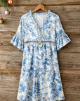 Ruffle V-Neck Floral Midi Dress