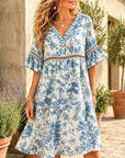 Ruffle V-Neck Floral Midi Dress