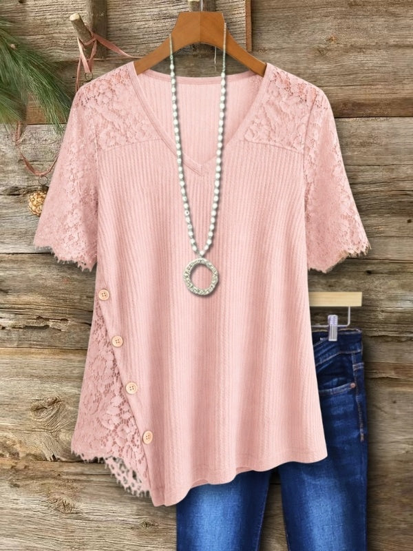 Blush Lace Sleeve V-Neck Tunic Top