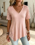 Blush Lace Sleeve V-Neck Tunic Top