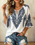 Paisley Print Tie-Neck Flutter Sleeve Blouse
