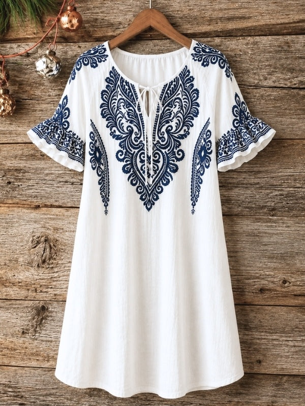 Paisley Print Flutter Sleeve Mini Dress