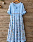 Pleated Tie-Neck Floral Midi Dress