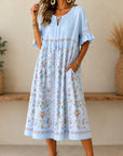 Pleated Tie-Neck Floral Midi Dress