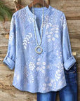 Botanical Print Roll-Tab Sleeve Blouse