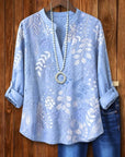 Botanical Print Roll-Tab Sleeve Blouse