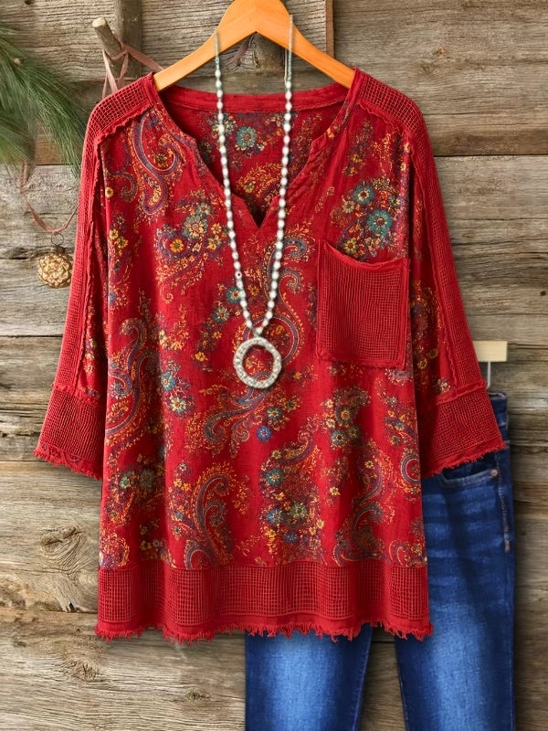 Patchwork Mesh Trim Paisley Top