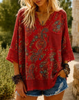 Patchwork Mesh Trim Paisley Top
