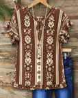 Ruffle Sleeve Boho Print Top