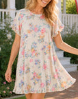 Floral Ruffle Sleeve Pocket Mini Dress