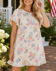 Floral Ruffle Sleeve Pocket Mini Dress