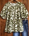 Olive Wild Bloom Bubble Sleeve Blouse